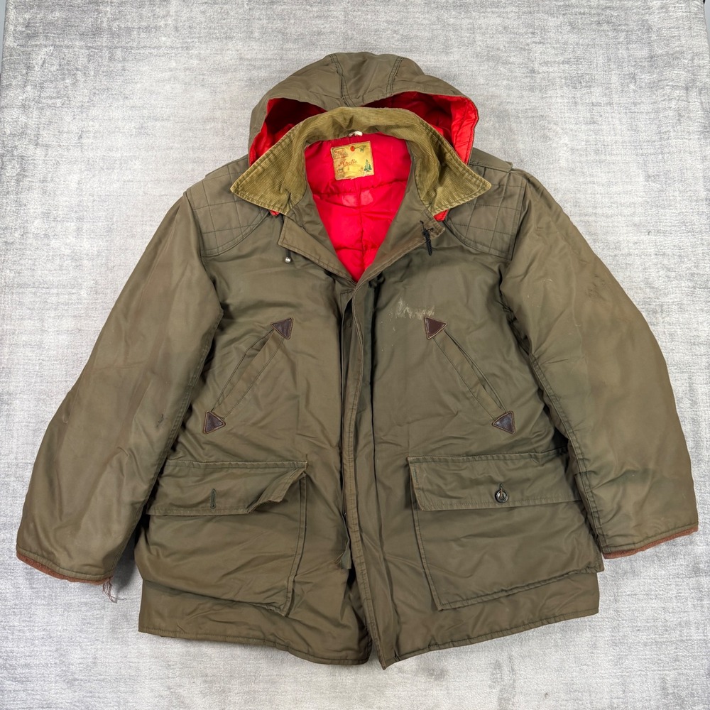 Woods Arctic Parka Men XL Olive Green Vtg 80s Down Filled Quilted Hooded Hunting